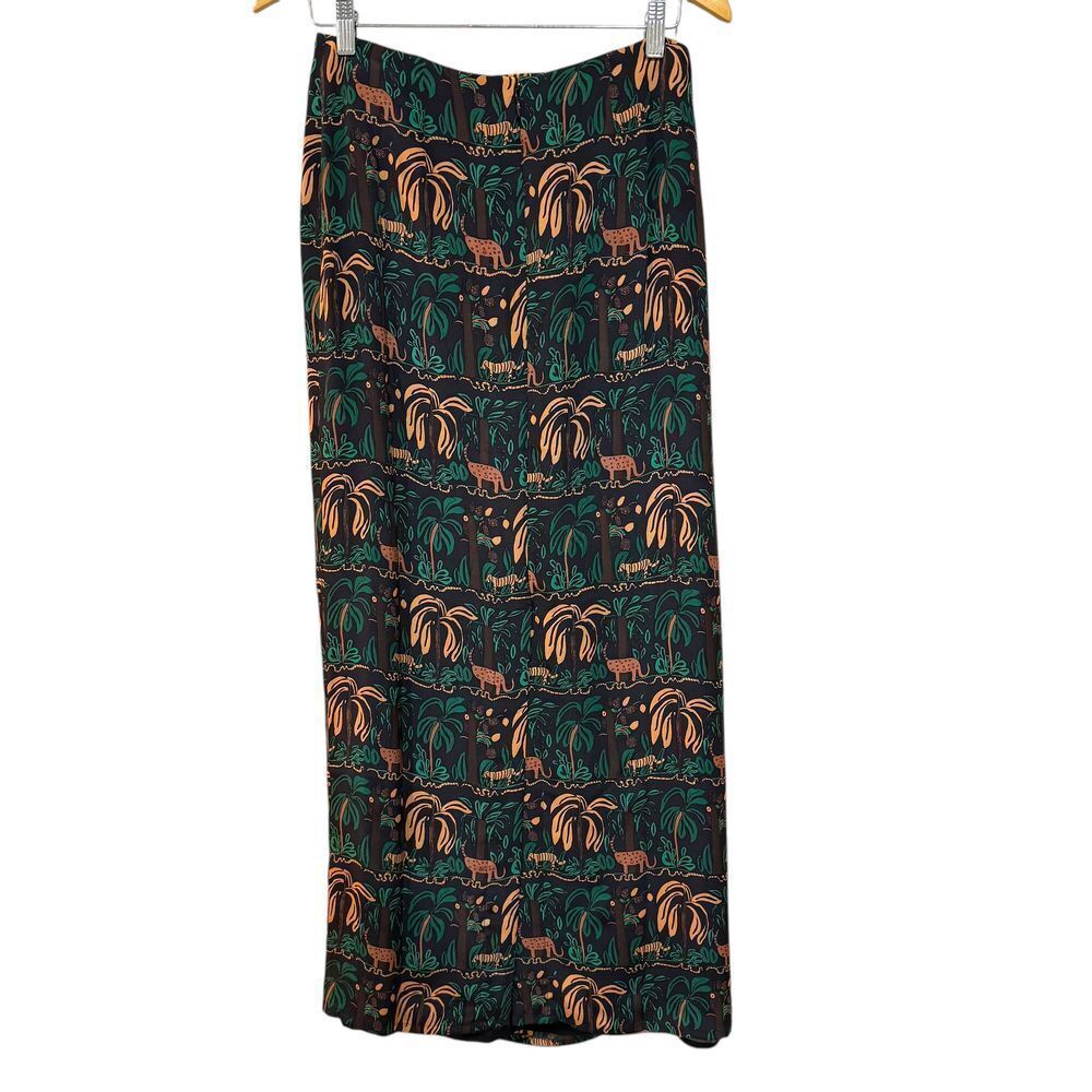 Le Sirenuse Positano Tropical Safari Print Silk‎ Maxi Skirt Palms Tigers Sz 40